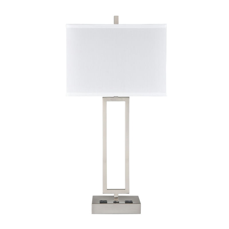 Brushed Nickel Table Lamp With Usb Port And Outlet