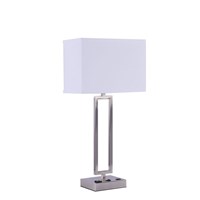 Brushed Nickel Table Lamp With Usb Port And Outlet