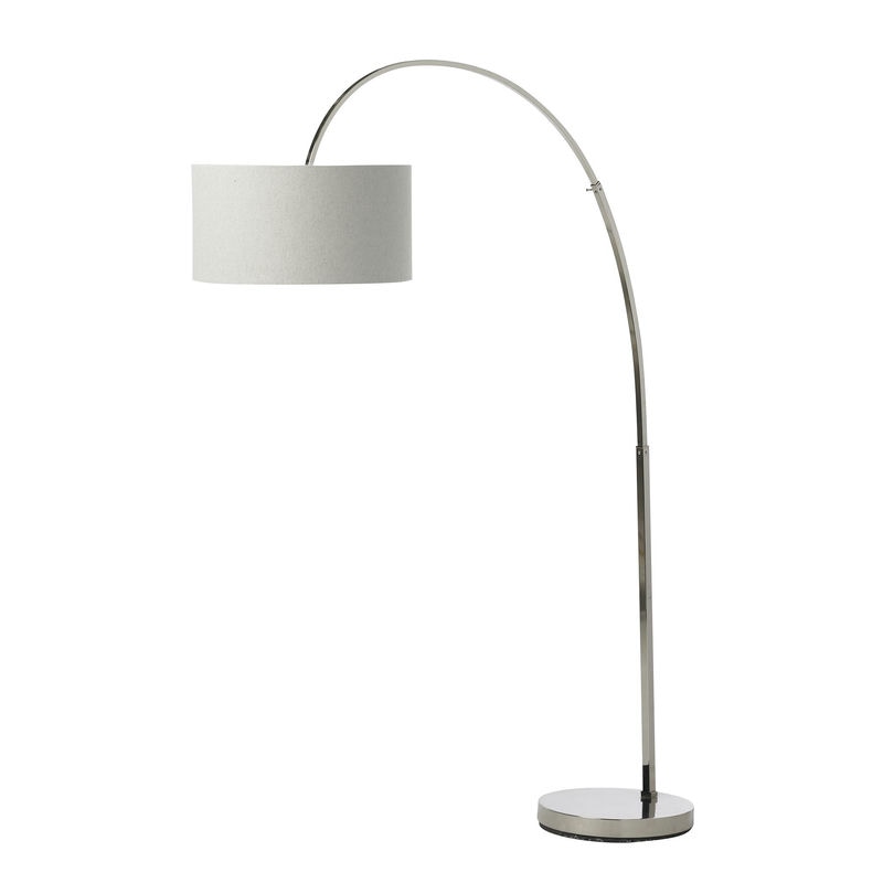 Arc Arm White Linen Floor Lamp